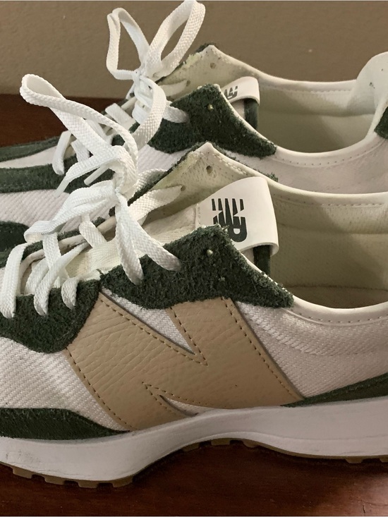 New Balance Shoes - New Balance 327 White, Beige & Green Low-Top Sneakers